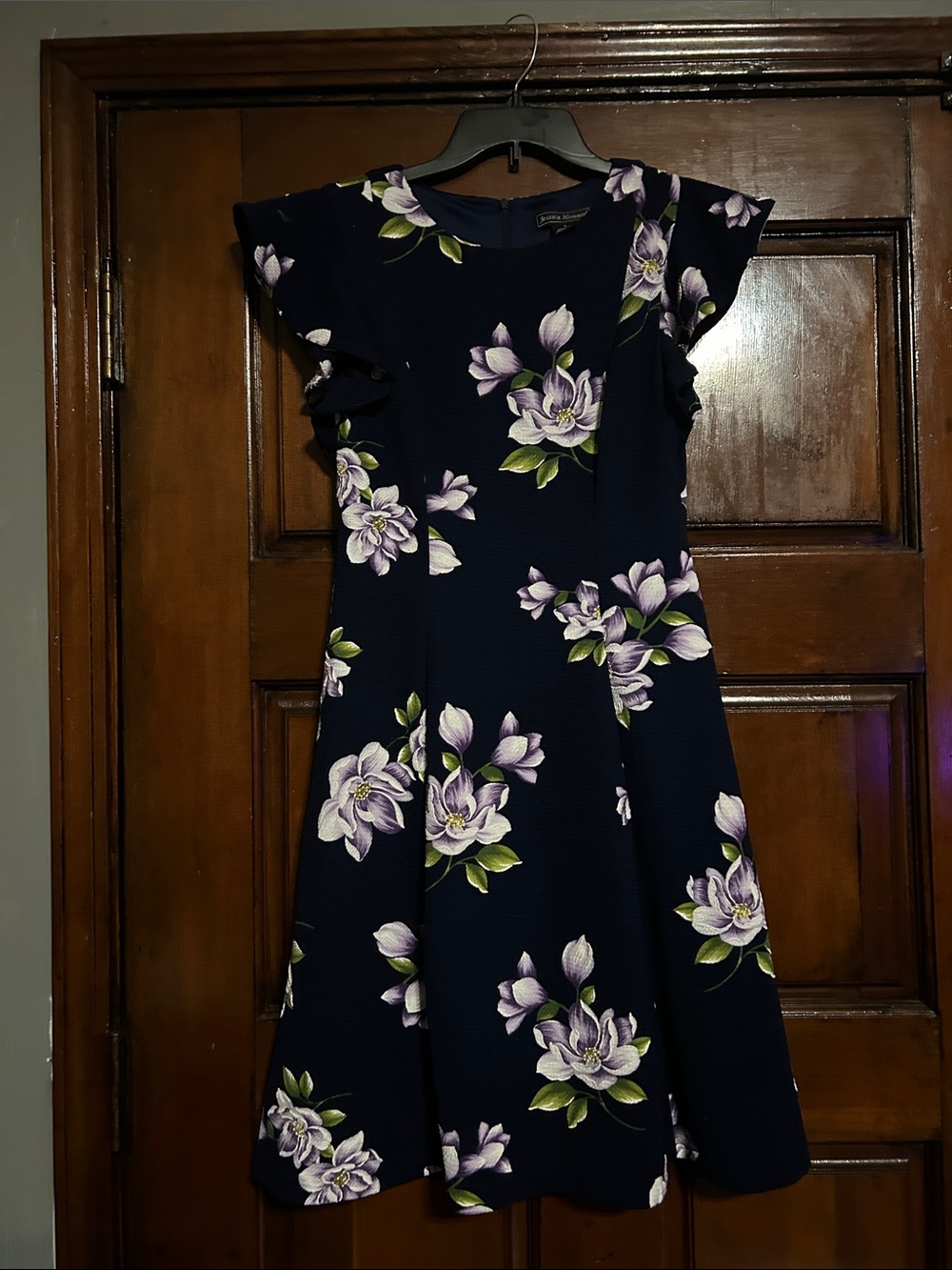 Jessica Howard Navy Floral Fit & Flare Dress with Purple Blooms